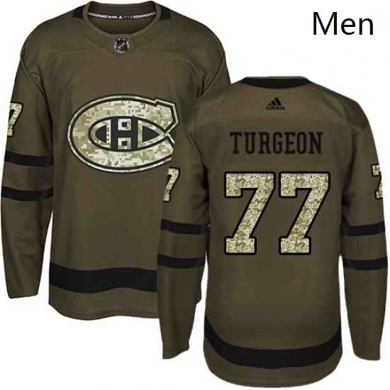Mens Adidas Montreal Canadiens 77 Pierre Turgeon Authentic Green Salute to Service NHL Jersey